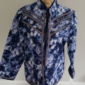 Chicos Blue Tie-Dye Embroidered Jacket